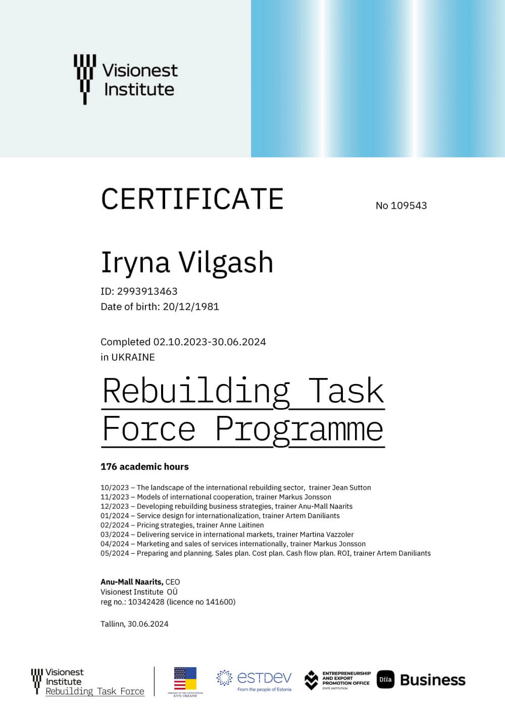 Ukraine Rebuilding Task Force: <br> Certified Project