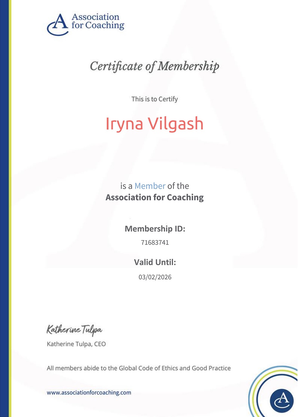 The Association for Coaching (AC) Membership (the UK)